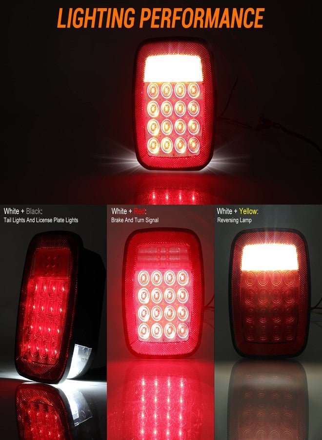 CMVT Auto Universal 38 LED Replacement Tail Lights Taillights for Jeep Wrangler TJ YJ CJ, Red Lens BAR Square Brake Stop Turn Signal Reverse w/License Plate lamp Assembly, 2PCS - Image 4